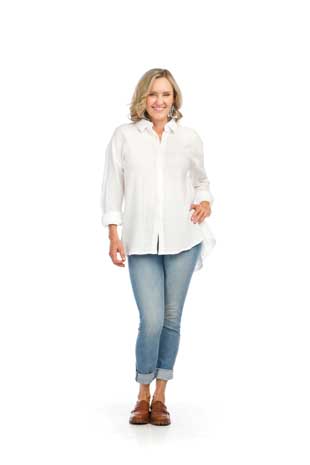 PT-14107 - COTTON GAUZE COLLARED BUTTON FRONT SHIRT - Colors: BLACK, WHITE - Available Sizes:XS-XXL - Catalog Page:44 